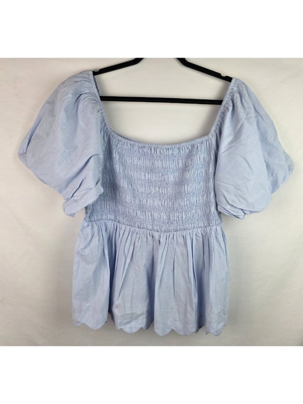 Simply Southern Women's Top Size XXL Blue Smocked Short Puffy Sleeves Shirt
